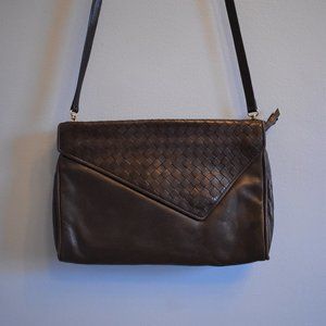 Walter Katten Dark Brown Woven Leather Crossbody Bag